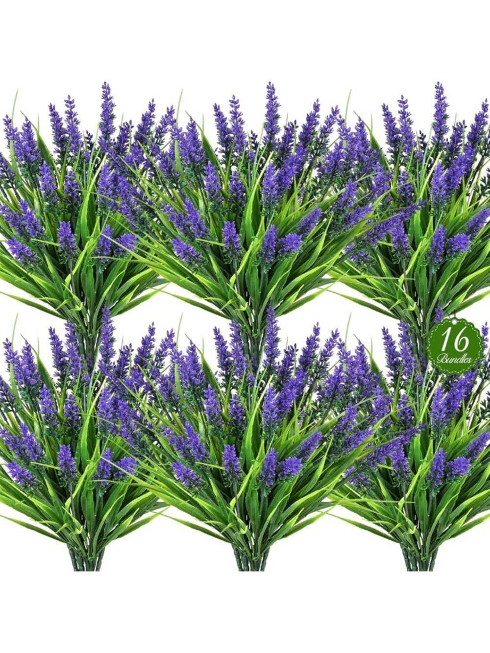 16 Bundles UV Resistant Artificial Plants - Realistic Lavender & Grass Decor for